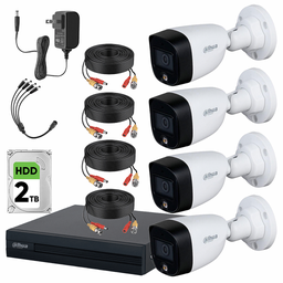 Dahua DHT0250020 Kit de 4 Cámaras de seguridad Exterior  Full Color 2 MP  2 TB Microfono Integrado Circuito Cerrado Facil Instalación Busqueda de Humanos FULLCOLORKIT-A-4CC2TB