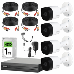 Dahua DHT0250012 Kit de Video Vigilancia 4 Cámaras Metálicas 5 MP + Disco Duro de 1 TB   Circuito Cerrado con Detección de Movimento DH-KIT5MP-PLUS2-1TB-CC
