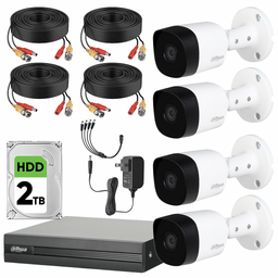 Dahua DHT0250012 Kit de Video Vigilancia 4 Cámaras Metálicas 5 MP + Disco Duro de 2TB   Circuito Cerrado con Detección de Movimento DH-KIT5MP-PLUS2-2TB-CC