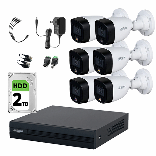 Dahua DHT0250012 Kit de Circuito Cerrado 6 Cámaras de 5Mp Metalicas + Disco Duro 2TB y Transceptores Kit de Video Vigilancia con Busqueda Inteligente de Alta Resolución DH-KIT-MET5MP-PLUS4N-2TBSC