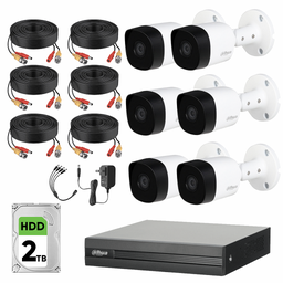 Dahua DHT0250012 Kit de Circuito Cerrado 6 Cámaras Metalicas 5mp + Disco Duro 2TB Kit de Video Vigilancia con Busqueda Inteligente de Alta Resolución DH-KIT-MET5MP-PLUS4N-2TBCC