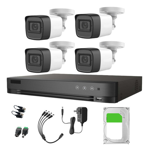 Hikvision HIK5MPSLQ-KIT(B) Kit de 4 Camaras de Seguridad Exterior Metalicas Con Micrófono Integrado + Disco Duro 1TB Modelo HIK5MPSLQ-PLUS-SC+1TB Video Vigilancia TurboHD 1080p CCTV 4 Cámaras Bala
