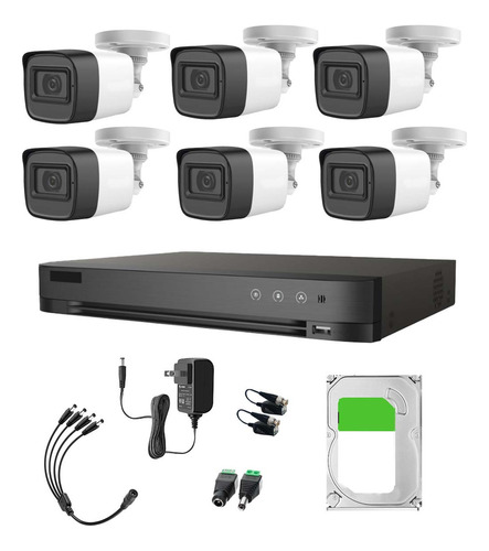 Hikvision HIK5MPSLQ-KIT(B) Kit de 6 Camaras de Seguridad Exterior Metalicas Con Micrófono Integrado + Disco Duro 2TB Modelo HIK5MPSLQ-PLUS6-SC+2TB Video Vigilancia TurboHD 1080p CCTV