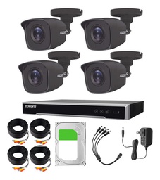 Epcom Kit B50-TURBO-G3B de 4 Camaras de Seguridad Metalicas de Color Negro 5MP Protección IP66 Para Uso Exterior + DVR 4ch TURBOHD Con Detección de Movimiento Y Salida de Alarma +1TB HDD Modelo EV8004B50-PLUS