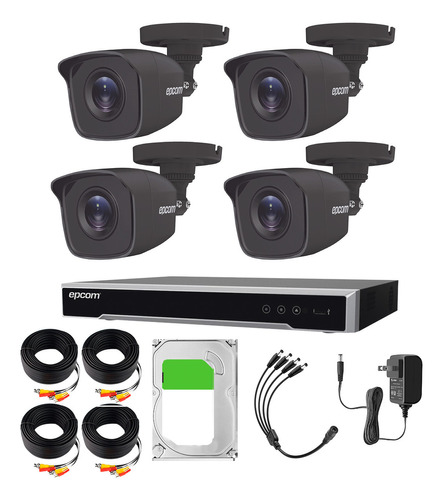 Epcom Kit B50-TURBO-G3B de 4 Camaras de Seguridad Metalicas de Color Negro 5MP Protección IP66 Para Uso Exterior + DVR 4ch TURBOHD Con Detección de Movimiento Y Salida de Alarma +1TB HDD Modelo EV8004B50-PLUS