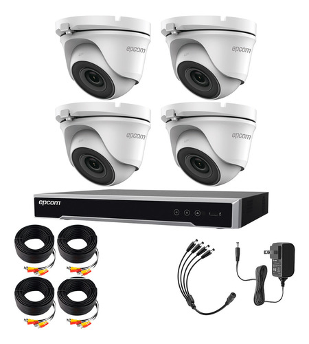 Epcom Kit E50-TURBO-G3 de 4 Camaras de Seguridad Metalicas Domo 5MP Protección IP66 Para Uso Exterior + DVR 4ch TURBOHD Con Detección de Movimiento Y Salida de Alarma Modelo EV8004E50-PLUS