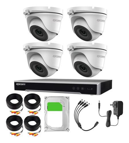 Epcom Kit E50-TURBO-G3 de 4 Camaras de Seguridad Metalicas Domo 5MP Protección IP66 Para Uso Exterior + DVR 4ch TURBOHD Con Detección de Movimiento Y Salida de Alarma +3TB HDD Modelo EV8004E50-PLUS+3TB