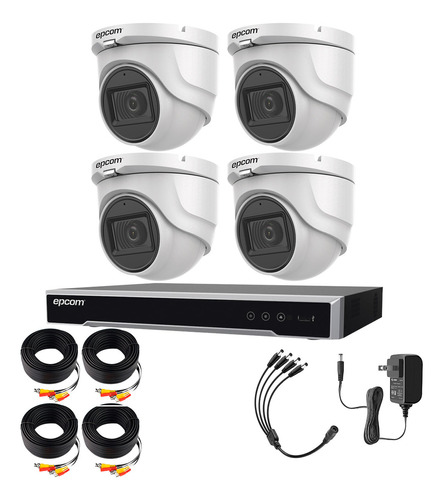 Epcom Kit E50-TURBO-G2/A de 4 Camaras de Seguridad Metalicas Con Microfono Domo 5MP Protección IP67 Para Uso Exterior + DVR 4ch TURBOHD Con Detección de Movimiento Y Salida de Alarma Modelo EV8004E50G2-PLUS