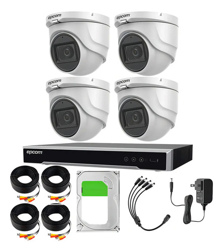 Epcom Kit E50-TURBO-G2/A de 4 Camaras de Seguridad Metalicas Con Microfono Domo 5MP Protección IP67 Para Uso Exterior + DVR 4ch TURBOHD Con Detección de Movimiento Y Salida de Alarma +1TB HDD Modelo EV8004E50G2-PLUS+1TB
