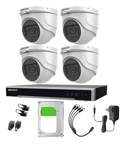 Epcom Kit E50-TURBO-G2/A de 4 Camaras de Seguridad Metalicas Con Microfono Domo 5MP Protección IP67 Para Uso Exterior + DVR 4ch TURBOHD Con Detección de Movimiento Y Salida de Alarma +2TB HDD Modelo EV8004E50G2-PLUS+2TB-SC
