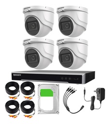 Epcom Kit E50-TURBO-G2/A de 4 Camaras de Seguridad Metalicas Con Microfono Domo 5MP Protección IP67 Para Uso Exterior + DVR 4ch TURBOHD Con Detección de Movimiento Y Salida de Alarma +3TB HDD Modelo EV8004E50G2-PLUS+3TB