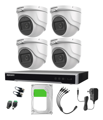 Epcom Kit E50-TURBO-G2/A de 4 Camaras de Seguridad Metalicas Con Microfono Domo 5MP Protección IP67 Para Uso Exterior + DVR 4ch TURBOHD Con Detección de Movimiento Y Salida de Alarma +3TB HDD Modelo EV8004E50G2-PLUS+3TB-SC