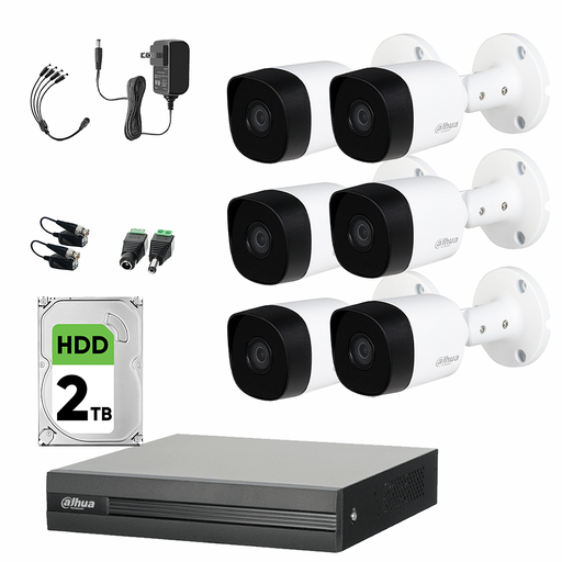 Dahua DHT0260003 Kit CCTV de 6 Cámaras 2 Mp Metalicas + 2TB Disco Duro y Transceptores Cámaras de Seguridad con Busqueda Inteligente de Alta Resolución Kit Video Vigilancia DH-KIT6CH-MET2MP-PLUS42TB-SC