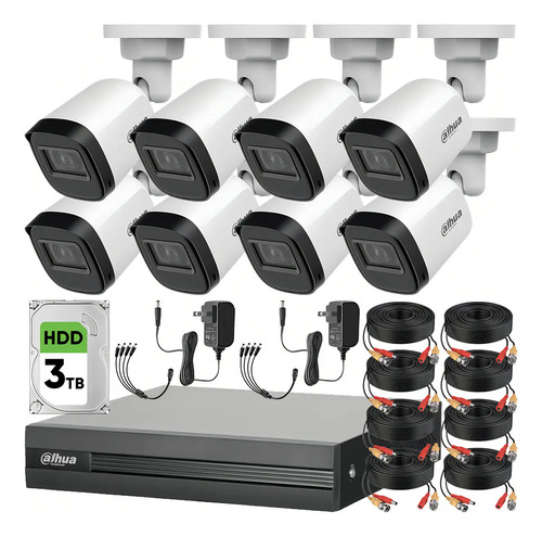 Kit Videovigilancia DHT0250010 Dahua KITXVR1B04-2MP Camaras Bala Dvr cables 3TB