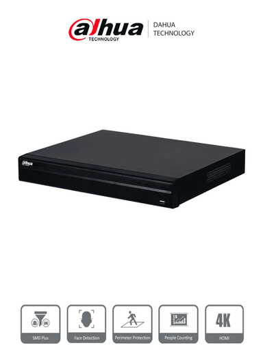 DAHUA DHI-NVR4232-16P-4KS3 NVR de 8 Megapixeles/ 4k/ 32 Canales IP/ 16 Puertos PoE/ Rendimiento de 160 Mbps/ Smart H.265+/ 2 Bahias de Disco Duro/ 4&2 E&S de Alarma/ Soporta Camaras WizSense/ 2 canales SMD Plus