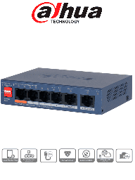DAHUA DH-CS4006-4GT-60 Switch PoE de 6 Puertos Gigabit/ 4 Puertos PoE 10/100/1000/ 2 Puertos uplink 10/100/1000/ 60 Watts Totales/ Switching 12 Gbps/ PoE 2.0/ 250mts de transmisión/ Plataforma Dolynlk care