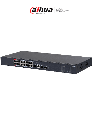 DAHUA DH-CS4218-16ET-135 Switch Poe Ethernet de 18 puertos/ 16 puertos PoE 10/100 Mbps/ 135 Watts Totales/ PoE Watchdog/ Switching 7.2 Gbps/ Reenvio de paquetes 5.36/ Plataforma Dolynlk care/ #LoNuevo
