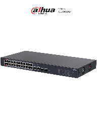 DAHUA DH-CS4226-24ET-240 Switch PoE Ethernet de 26 Puertos/ 24 Puertos PoE 10/100/ 240 Watts Totales/ 2 Puertos SFP/ PoE Watchdog/ Switching 8.8 Gbps/ Tasa de Reenvio de paquetes 6.5/ Plataforma Dolynlk care/ #LoNuevo