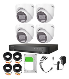 Hikvision Kit de 4 Cámaras de Seguridad Metálicas Turret TURBOHD Con Micrófono Integrado 3K 5MP Dual Light Protección IP67 Exterior + DVR 8 MP 4 Canales TURBOHD + 4 Canales IP + 1TB HDD Modelo IDS2CE76K0T-PLUS+1TB IDS-7204HUHI-M1/S