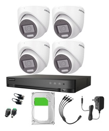 Hikvision Kit de 4 Cámaras de Seguridad Metálicas Turret TURBOHD Con Micrófono Integrado 3K 5MP Dual Light Protección IP67 Exterior + DVR 8 MP 4 Canales TURBOHD + 4 Canales IP + 2TB HDD Modelo IDS2CE76K0T-PLUS-SC+2TB IDS-7204HUHI-M1/S