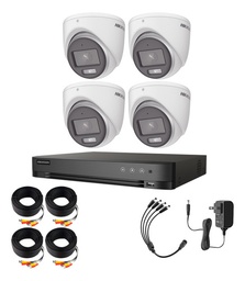 Hikvision Kit de 4 Cámaras de Seguridad Metálicas Con Micrófono Integrado Turret TURBOHD 3K 5MP Imagen a Color 24/7 Exterior IP67 + DVR 8MP 4 Canales TURBOHD + 4 Canales IP Modelo IDS2CE70KF0T-PLUS-SC IDS-7204HUHI-M1/S