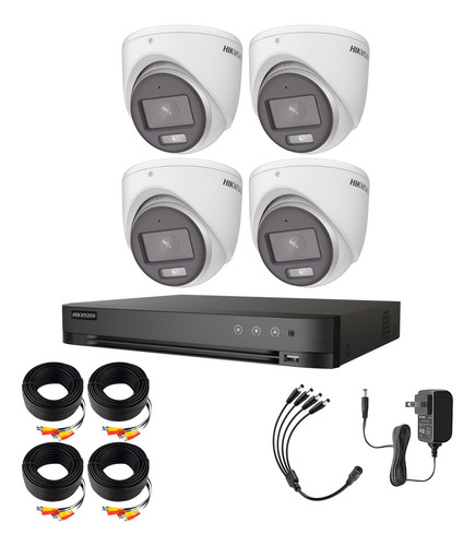 Hikvision Kit de 4 Cámaras de Seguridad Metálicas Con Micrófono Integrado Turret TURBOHD 3K 5MP Imagen a Color 24/7 Exterior IP67 + DVR 8MP 4 Canales TURBOHD + 4 Canales IP Modelo IDS2CE70KF0T-PLUS-SC IDS-7204HUHI-M1/S
