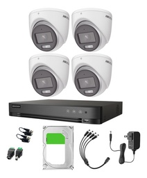 Hikvision Kit de 4 Cámaras de Seguridad Metálicas Con Micrófono Integrado Turret TURBOHD 3K 5MP Imagen a Color 24/7 Exterior IP67 + DVR 8MP 4 Canales TURBOHD + 4 Canales IP + 2TB HDD Modelo IDS2CE70KF0T-PLUS-SC+2TB IDS-7204HUHI-M1/S