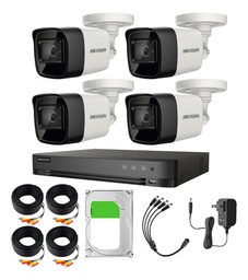 Hikvision Kit de 4 Cámaras de Seguridad Metálicas Bala TURBOHD 4K 8MP Exterior IP67 IR EXIR 30 mts + DVR 8MP 4 Canales TURBOHD + 4 Canales IP + 1TB HDD Modelo IDS2CE16U0T-PLUS+1TB IDS-7204HUHI-M1/S