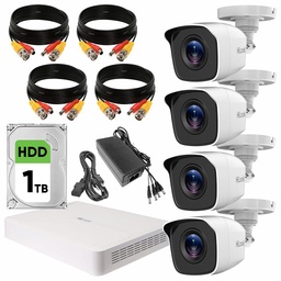 Hilook KIT7204BM Kit de Video Vigilancia Turbo HD 4 Cámaras Metálicas 720p Disco Duro de 1 TB + Accesorios Cámaras de Seguridad de Alta Resolución con Visión Nocturna Circuito Cerrado