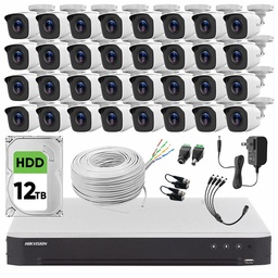 Hilook HL1080PS Kit de Video Vigilancia Turbo HD 32Ch y 32 Cámáras 2MP Micrófono Integrado Con Disco Duro de 12 TB + Bobinas de Cable de Red UTP Cat 5e / Modelo HLPS-PLUS32B+12TB Kit CCTV de Alta Resolución