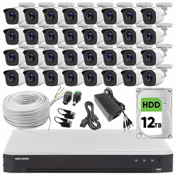 Hilook KIT7204BM Kit de Video Vigilancia Turbo HD 32 Ch y 32 Cámaras Metálicas con Disco Duro de 12 TB y Bobinas de Cable UTP Cat 53 / Modelo KIT7204BM(C)-PLUS32BS Kit CCTV con Detección de Movimiento