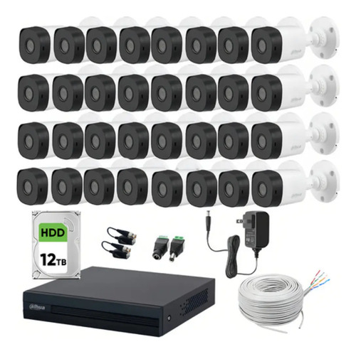 Dahua DHT0250019 Kit de Videovigilancia 32 Cámaras KITXVR1B04-I-32CC12 Cámaras de Seguridad Exterior + Disco Duro 12TB Alta Resolución con Sensor de Reconocimiento Circuito Cerrado
