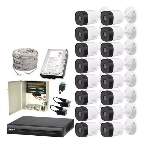 Dahua Kit de seguridad Cctv Dvr 16 Canales 1080p Lite 2mp 16 Cámaras Bala + Hdd 3tb Fácil instalación Protección Exterior IP67 Máxima seguridad