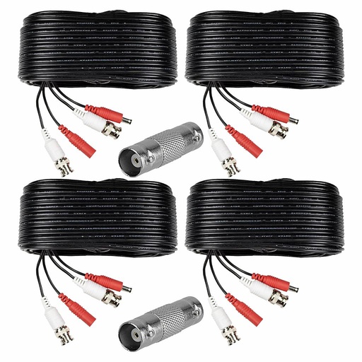 CRONOS FRIGG Kit 4 Cables WB0120C Armado para Video y Energia de 20 Metros c/u + 2 Conector PSUBR03 BNC Barril Hembra