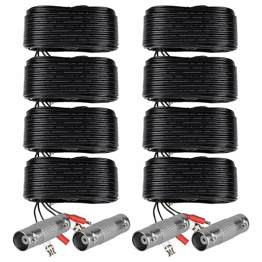 CRONOS FRIGG Kit 8 Cables WB0120C Armado para Video y Energia de 20 Metros c/u + 4 Conector PSUBR03 BNC Barril Hembra