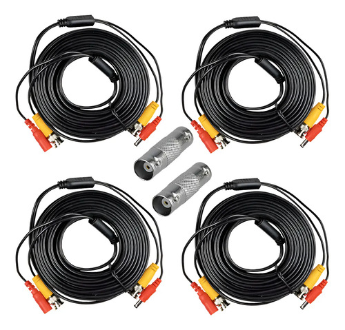 Kit FRIGG-2 4 Cables Coaxial BNC + Alimentación Para Cámaras 4K DE 20 Mts. c/u + 2 Barril BNC Hembra PSUBR03