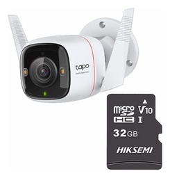 TAPO & cronos Cámara de seguridad TAPO-C325WB-PLUS-32 + MicroSD 32GB Visión Nocturna ColorPro 2K QHD Detección de movimiento protección IP66 Inalámbrica/Cableada CCTV Sirena C325WB Audio doble vía