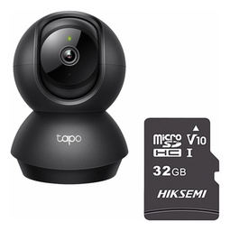 TAPO & cronos Cámara de seguridad para interiores TAPO-C211-PLUS-32 + MicroSD 32GB definición 2K 360° Detección de movimiento y llanto de bebé Audio doble vía Modo privacidad Control por voz CCTV