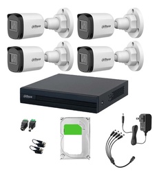 Dahua & Cronos Kit De 4 Cámaras Bullet de 2 MP Lente 3.6MM 80° de Apertura Visión Nocturna IR De 30mts Con Resistencia IP67 Ideal Para Exteriores Compatible con CVI/TVI/AHD/CVBS/