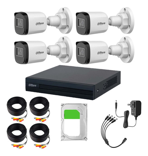 Dahua & Cronos Kit 4 De Cámaras Bullet de 2 MP Lente 3.6MM 80° de Apertura Visión Nocturna IR De 30mts Con Resistencia IP67 Ideal Para Exteriores Compatible con CVI/TVI/AHD/CVBS/ + Disco Duro 500GB