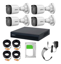 Dahua & Cronos Kit 4 De Cámaras Bullet de 2 MP Lente 3.6MM 80° de Apertura Visión Nocturna IR De 30mts Con Resistencia IP67 Ideal Para Exteriores Compatible con CVI/TVI/AHD/CVBS/ + Disco Duro 3TB
