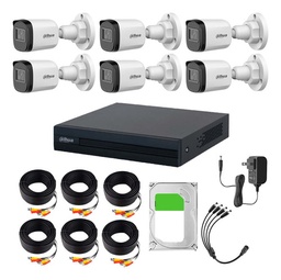 Dahua & Cronos Kit De 6 Cámaras Bullet de 2 MP Lente 3.6MM 80° de Apertura Visión Nocturna IR De 30mts Con Resistencia IP67 Ideal Para Exteriores Compatible con CVI/TVI/AHD/CVBS/ + Disco Duro 3TB
