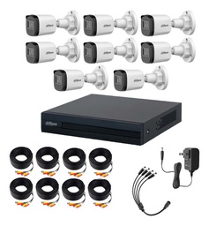 Dahua & Cronos Kit De 8 Cámaras Bullet de 2 MP Lente 3.6MM 80° de Apertura Visión Nocturna IR De 30mts Con Resistencia IP67 Ideal Para Exteriores Compatible con CVI/TVI/AHD/CVBS/
