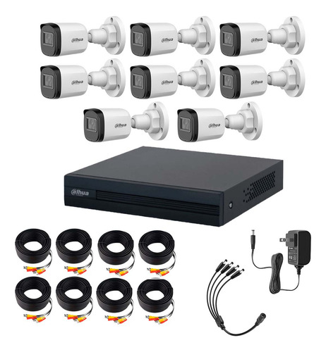 Dahua & Cronos Kit De 8 Cámaras Bullet de 2 MP Lente 3.6MM 80° de Apertura Visión Nocturna IR De 30mts Con Resistencia IP67 Ideal Para Exteriores Compatible con CVI/TVI/AHD/CVBS/
