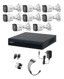 Dahua & Cronos Kit De 8 Cámaras Bullet de 2 MP Lente 3.6MM 80° de Apertura Visión Nocturna IR De 30mts Con Resistencia IP67 Ideal Para Exteriores Compatible con CVI/TVI/AHD/CVBS/