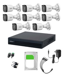 Dahua & Cronos Kit De 8 Cámaras Bullet de 2 MP Lente 3.6MM 80° de Apertura Visión Nocturna IR De 30mts Con Resistencia IP67 Ideal Para Exteriores Compatible con CVI/TVI/AHD/CVBS/ + Disco Duro 3TB