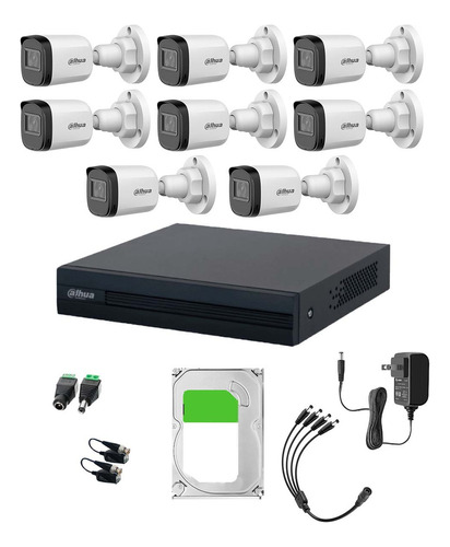 Dahua & Cronos Kit De 8 Cámaras Bullet de 2 MP Lente 3.6MM 80° de Apertura Visión Nocturna IR De 30mts Con Resistencia IP67 Ideal Para Exteriores Compatible con CVI/TVI/AHD/CVBS/ + Disco Duro 3TB