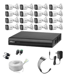 Dahua & Cronos Kit De 16 Cámaras Bullet de 2 MP Lente 3.6MM 80° de Apertura Visión Nocturna IR De 30mts Con Resistencia IP67 Ideal Para Exteriores Compatible con CVI/TVI/AHD/CVBS/ + Bobina de Instalación