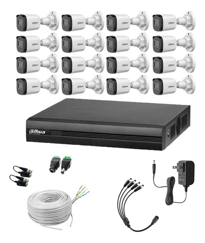 Dahua & Cronos Kit De 16 Cámaras Bullet de 2 MP Lente 3.6MM 80° de Apertura Visión Nocturna IR De 30mts Con Resistencia IP67 Ideal Para Exteriores Compatible con CVI/TVI/AHD/CVBS/ + Bobina de Instalación