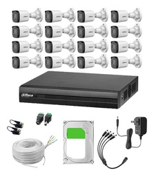 Dahua & Cronos Kit De 16 Cámaras Bullet de 2 MP Lente 3.6MM 80° de Apertura Visión Nocturna IR De 30mts Con Resistencia IP67 Ideal Para Exteriores Compatible con CVI/TVI/AHD/CVBS/ Con Bobina de Instalación + Disco Duro 3TB